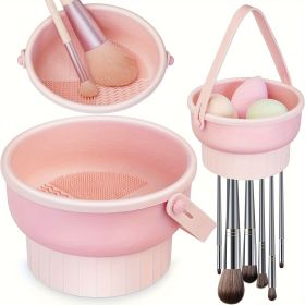 3-In-1 Silicone Makeup Brush Cleaner Mat & Drying Rack - Cosmetic Brush Cleaning & Air Dry Tool, Beauty Tool Organizer Kit (Color: 1PC Pink)