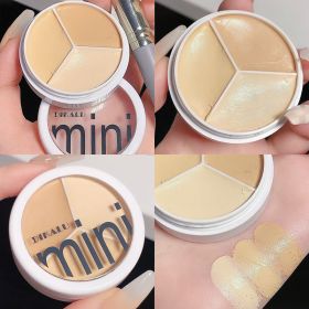 3 Colors Concealer Cream Full Coverage Acne Spot Dark Circles Contour Concealer Palette with Brush Moisturizing Cosmetics Makeup (Color: 01)