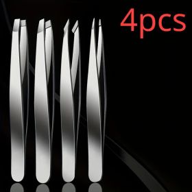 4Piece Set Professional Tweezers Set Perfect For Eyebrow Hair Removal Splinter Very Effortless and Relaxed to Remove (Color: Silvery 4 in 1)